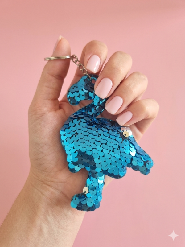Porte clef flament sequins bleu