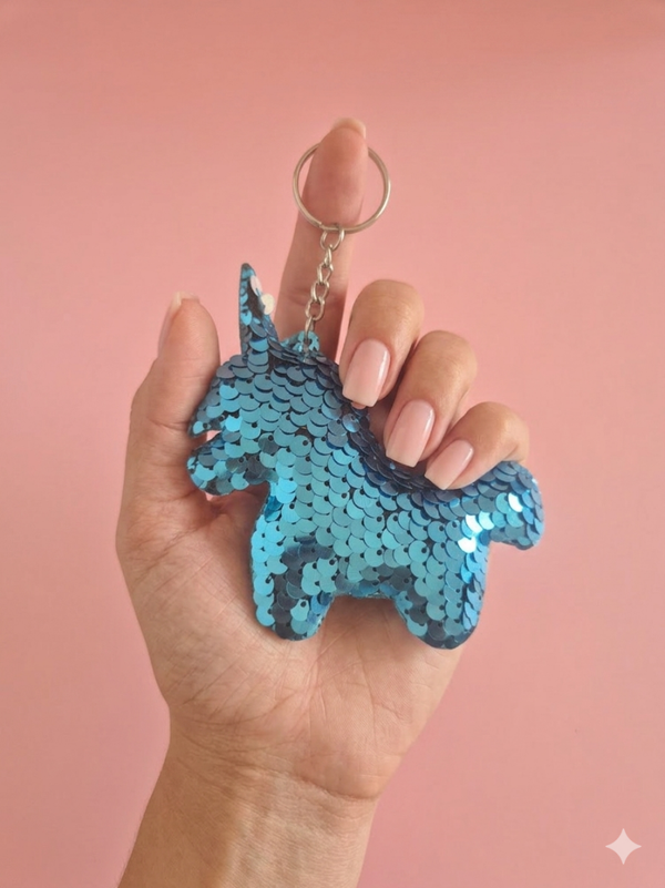 Porte clef sequins licorne bleu