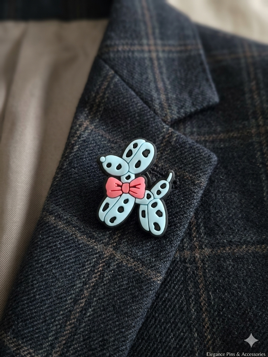 Pins chien ballon bleu ciel noeud rose