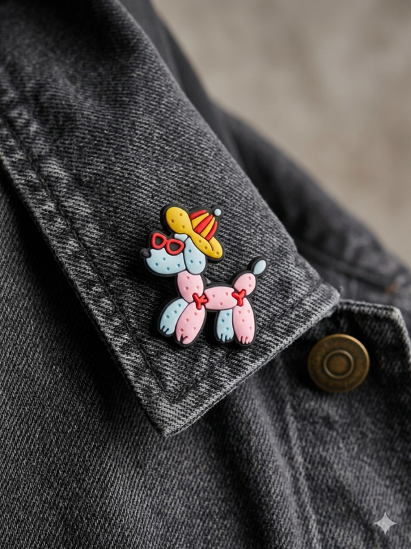 Pins chien ballon rose/tutquoise chapeaux jaunz