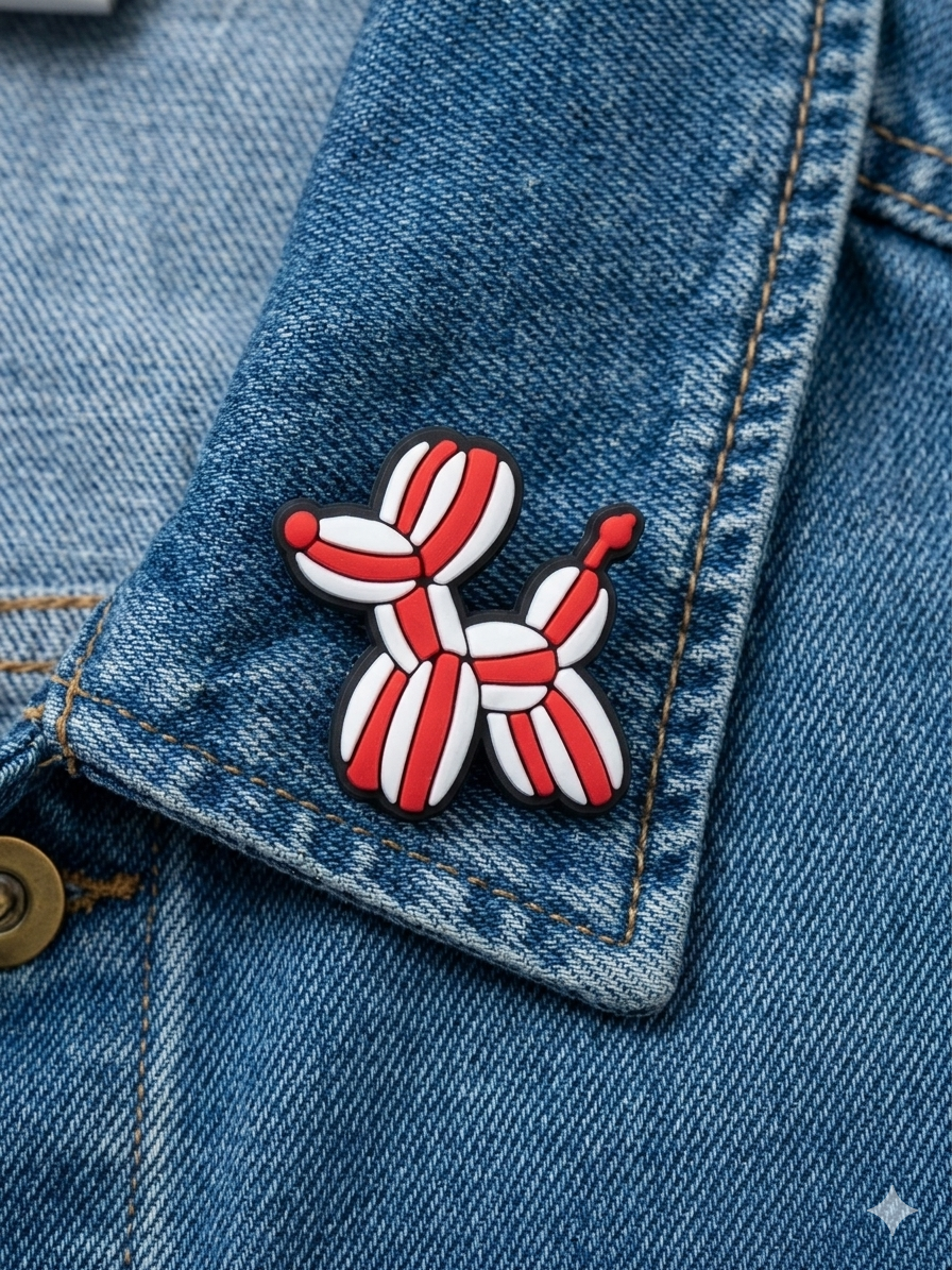 Pins chien ballon raye rouge/blanc