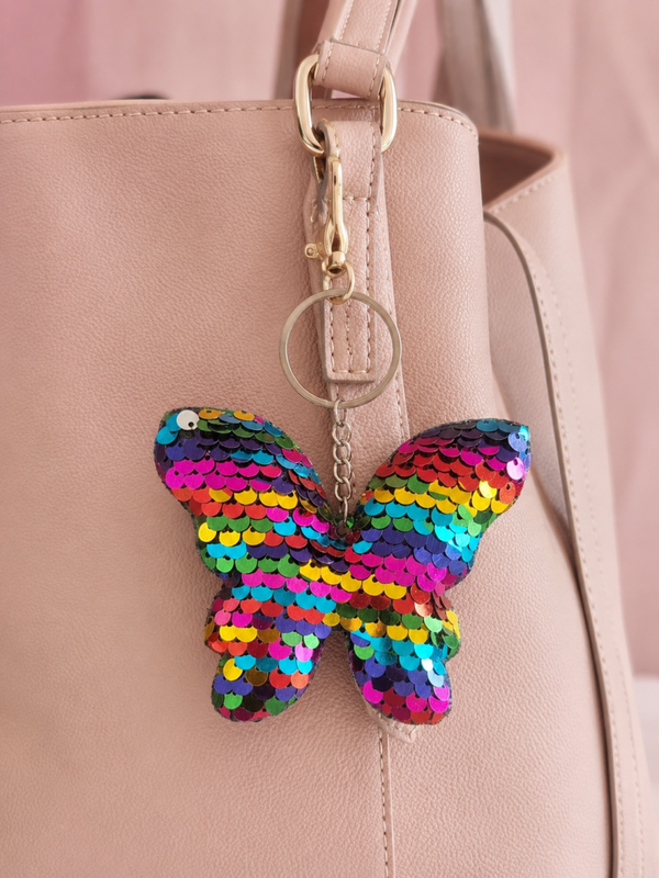 Porte clef sequins papillon multicolore
