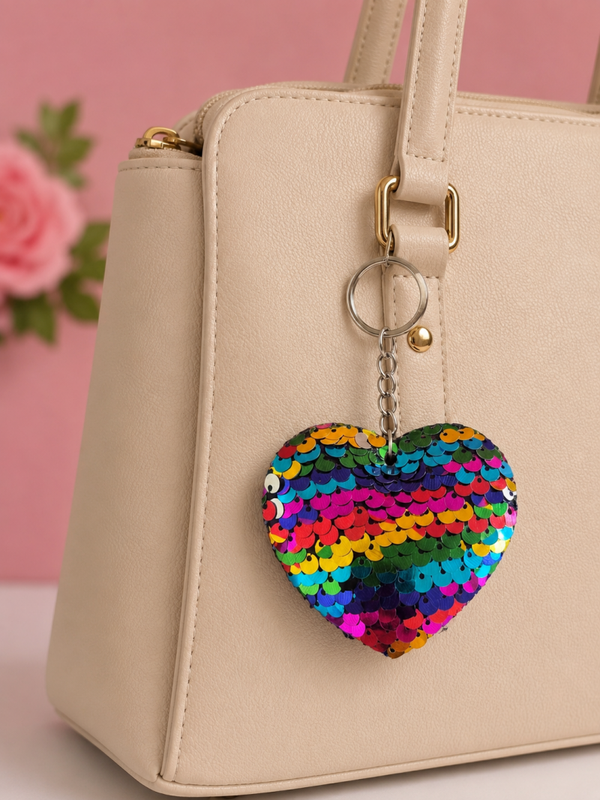 Porte clef sequins coeur multicolore