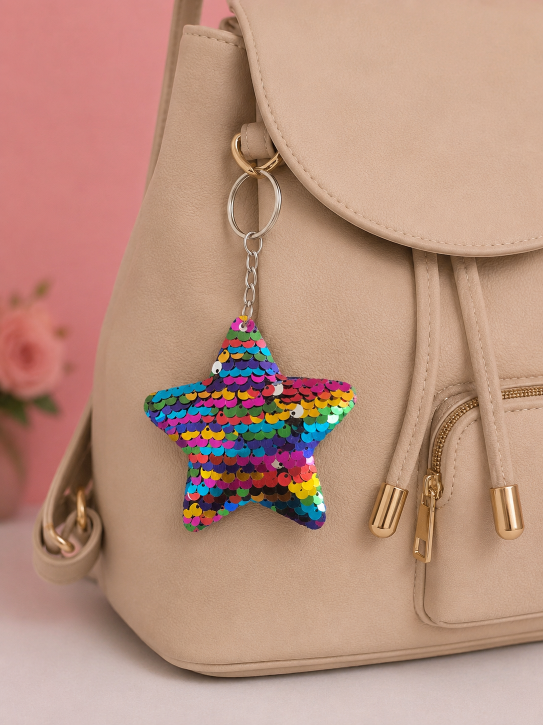 Porte clef sequins etoile.multicolore