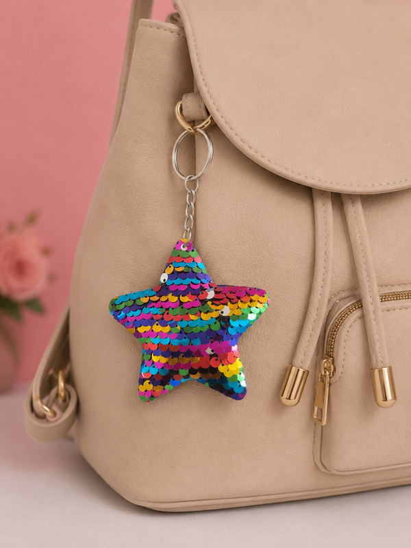 Porte clef sequins etoile.multicolore