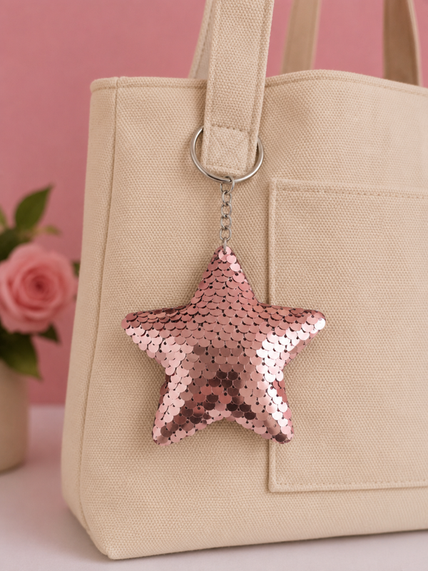 Porte clef sequins etoile.rose