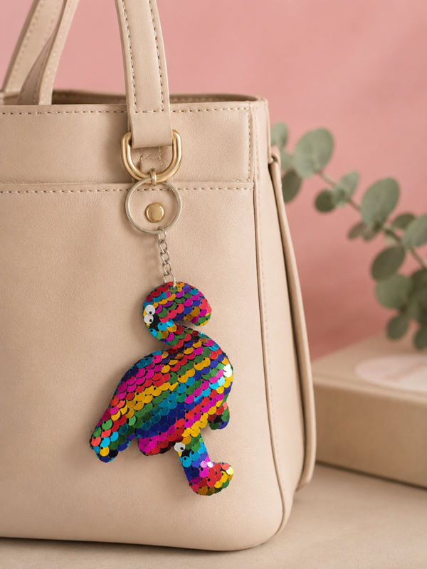 Porte clef sequins flamant multicolore