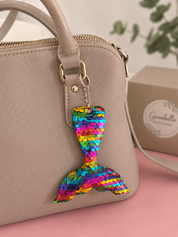 Porte clef sequins queue sirene multicolore