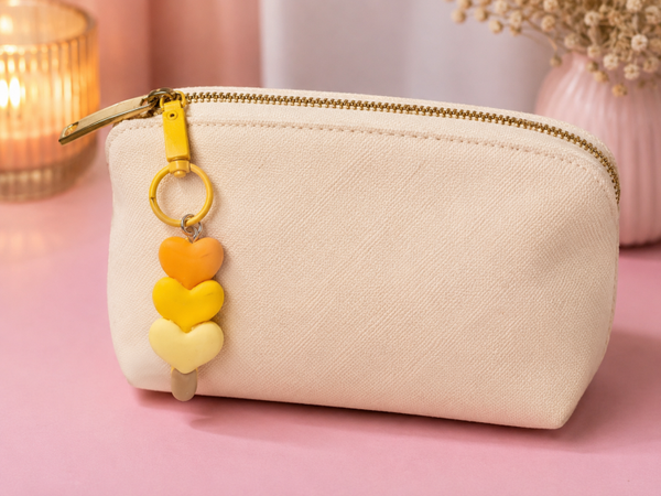Porte clef 3 coeur jaune