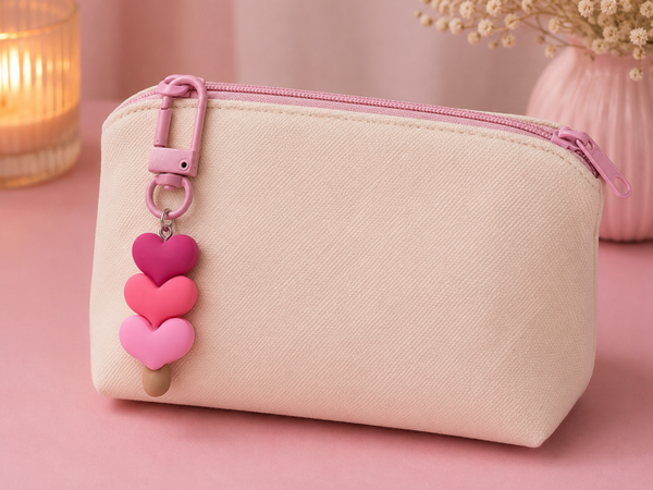 Porte clef 3 coeur fuschia