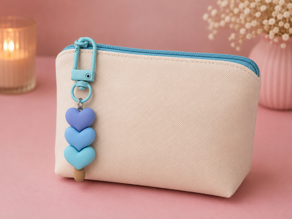 Porte clef 3 coeur bleu