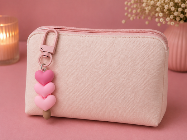 Porte clef 3 coeur rose