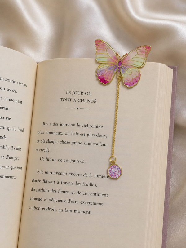 Marque page papillon rose