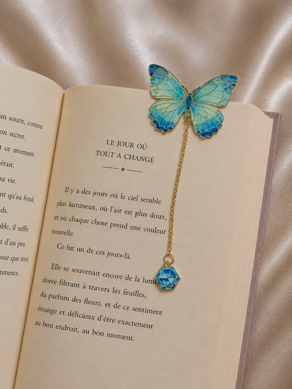 Marque page papillon bleu