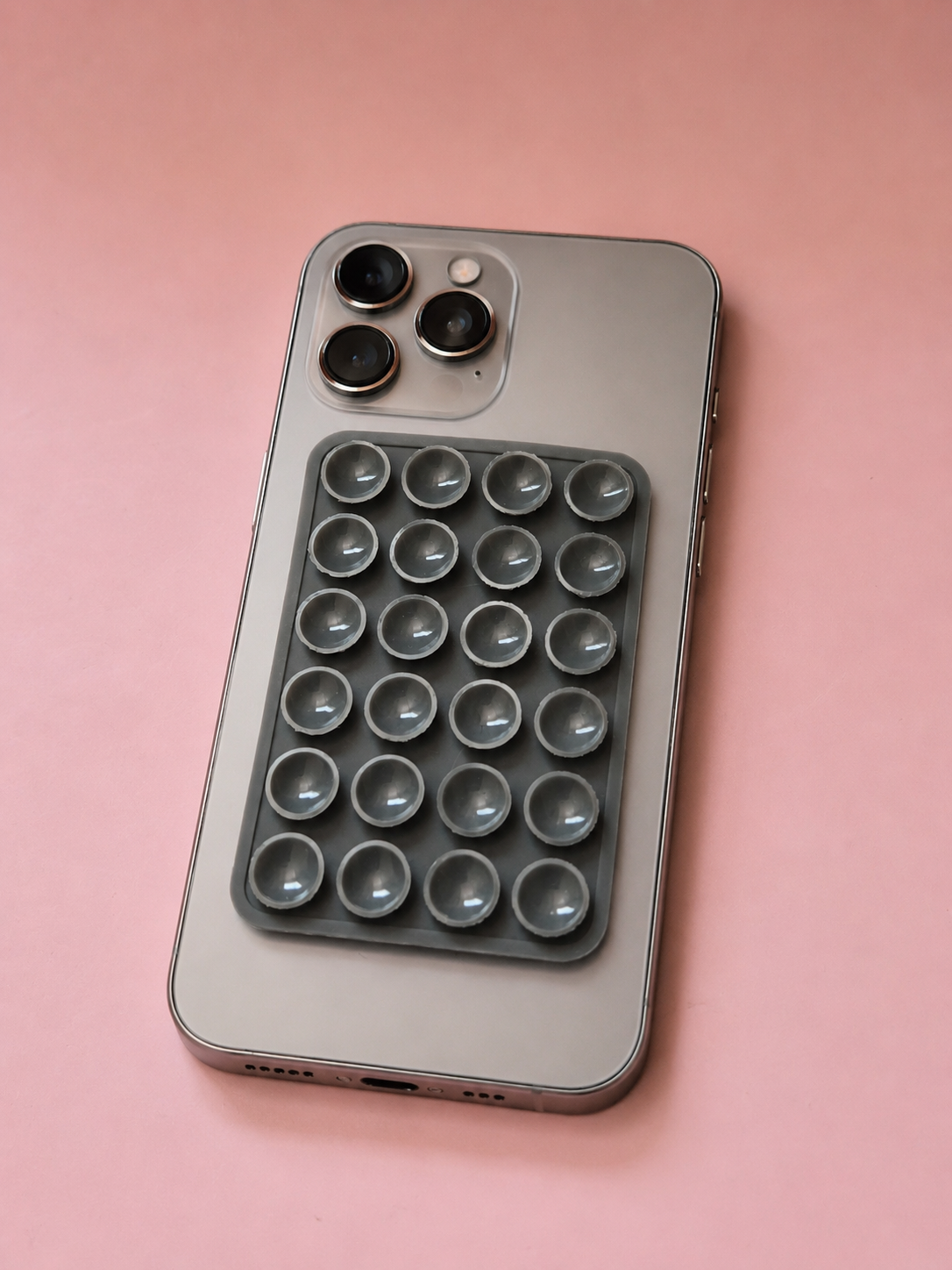 Support telephone a ventouse gris fonce