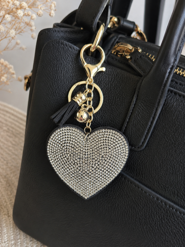 Porte clef strass coeur blanc