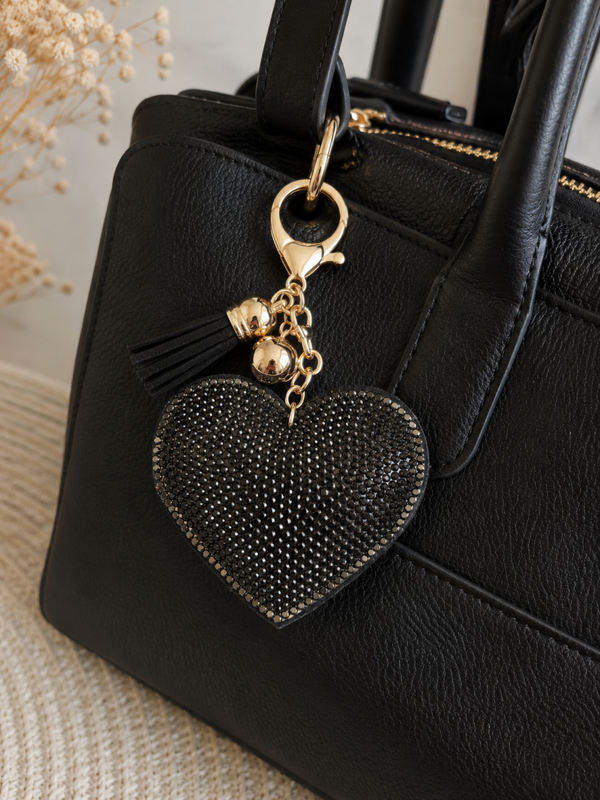 Porte clef strass coeur noir