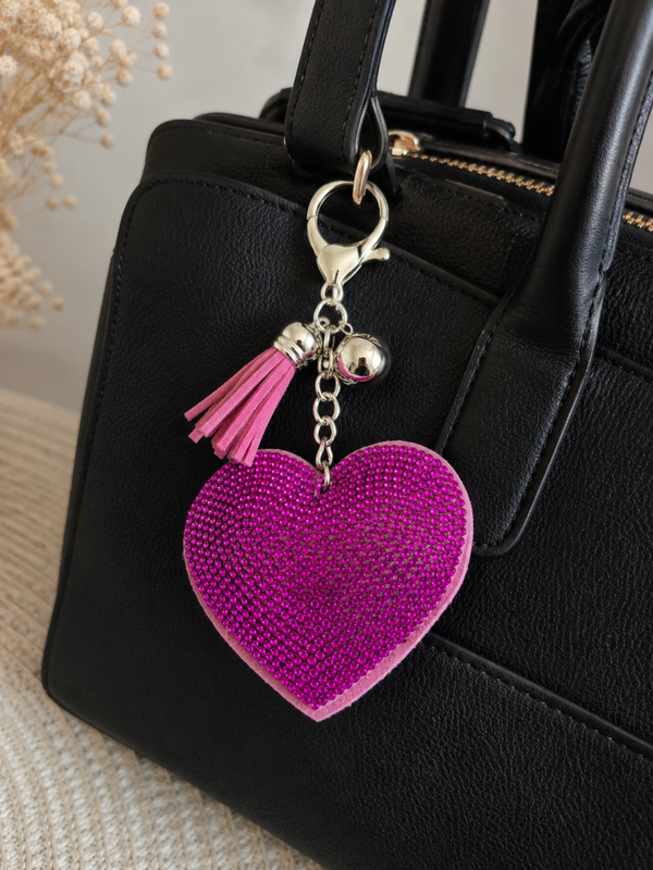 Porte clef strass coeur violet
