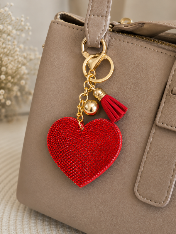 Porte clef strass coeur rouge