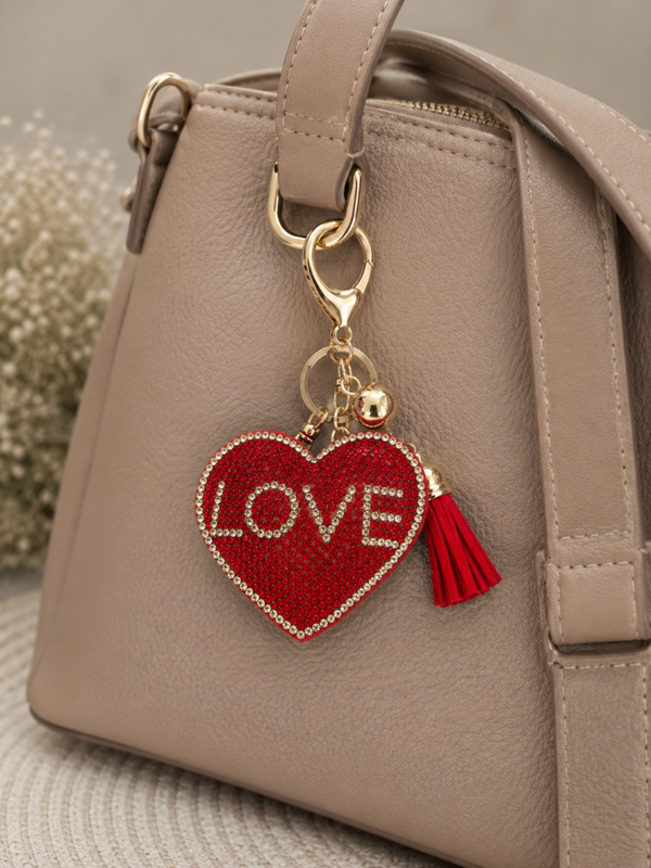 Porte clef strass coeur rouge love