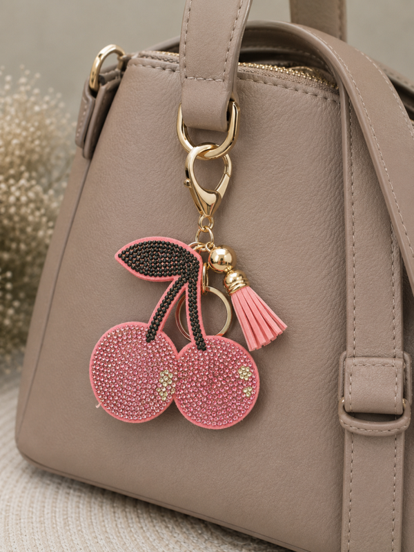 Porte clef strass cerise rose
