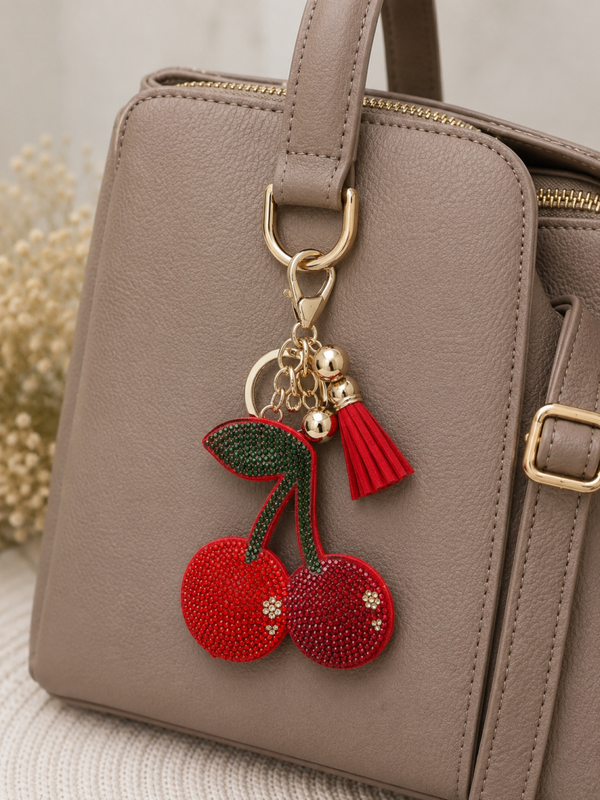 Porte clef strass rouge cerise