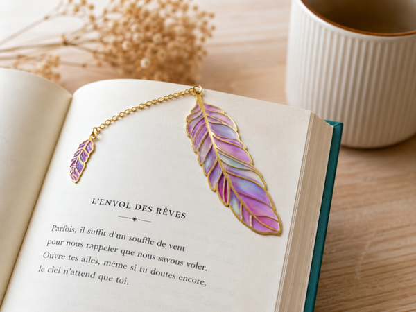 Marque pages plume rose