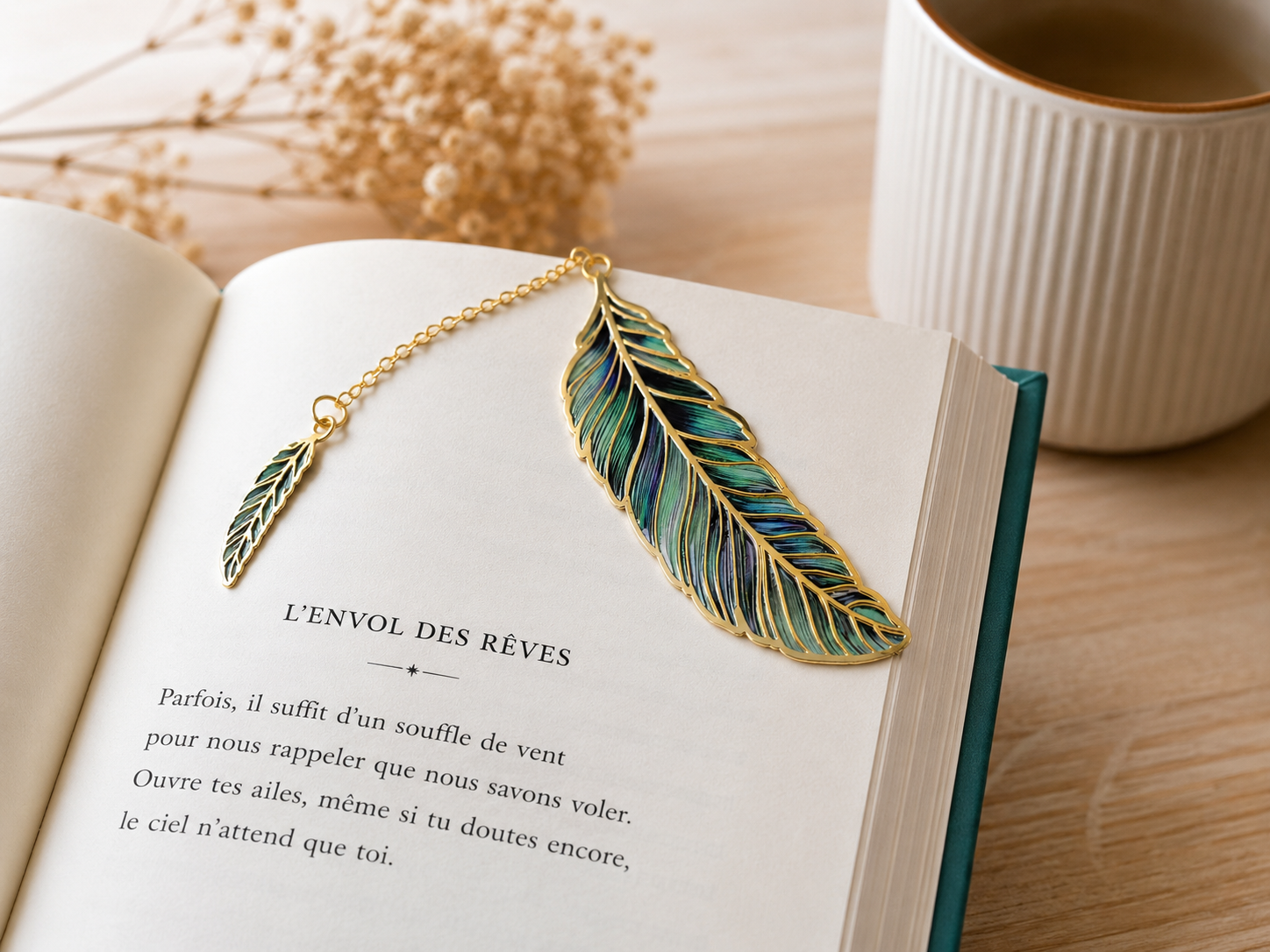 Marque pages plume vert
