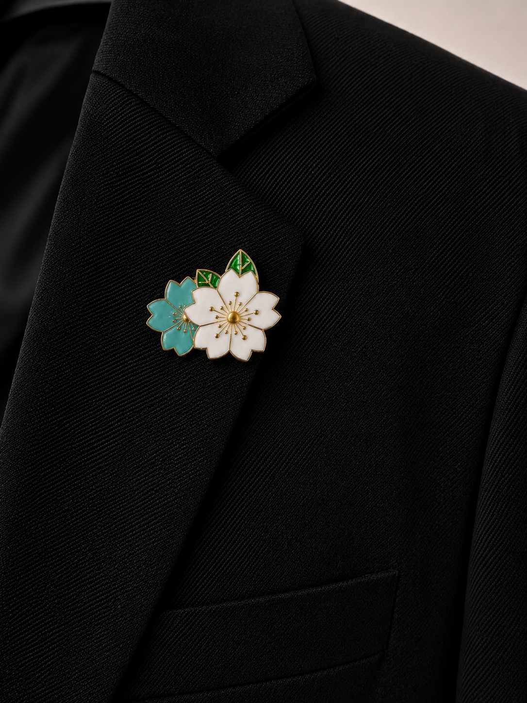 Pins fleur blanc/vert menthe
