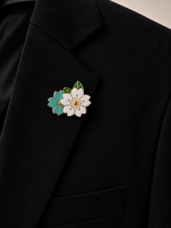 Pins fleur blanc/vert menthe