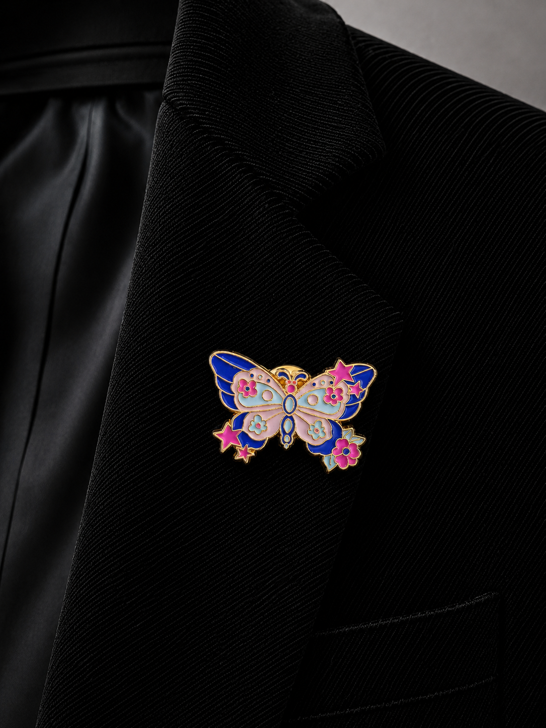 Pins papillon fleur bleu