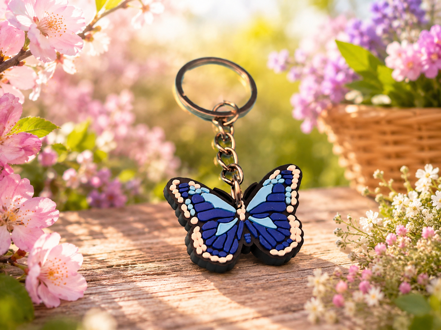 Porte clef papillon bleu