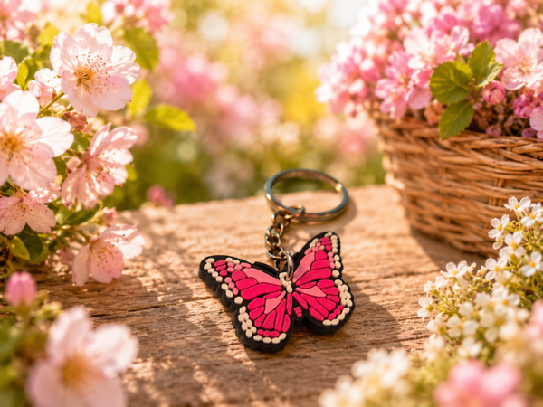 Porte clef papillon rose