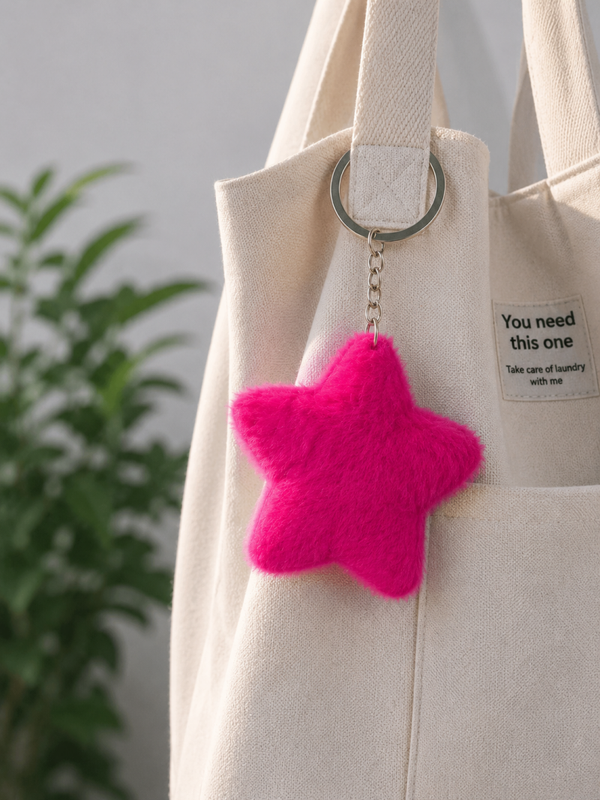 Porte clef doudou etoile fuschia