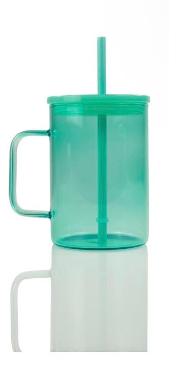 Glass mug with lid (mint green)