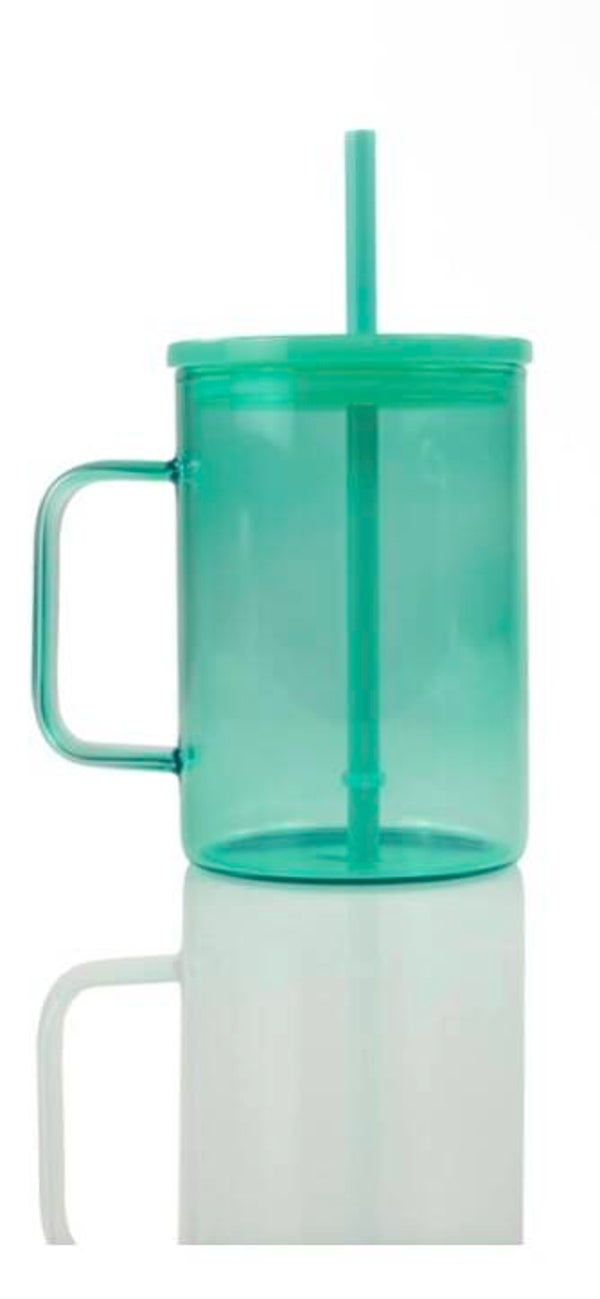 Glass mug with lid (mint green)