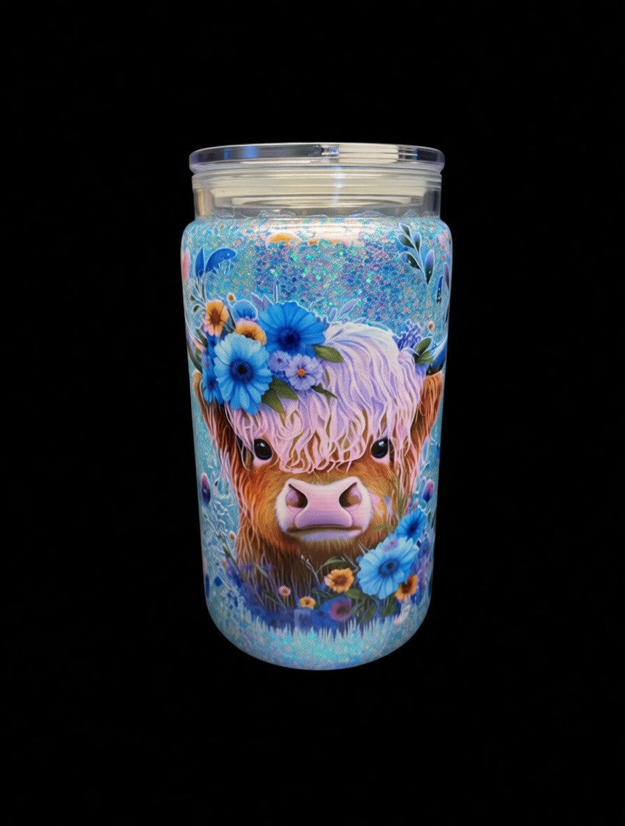 Blue dry glitter cow