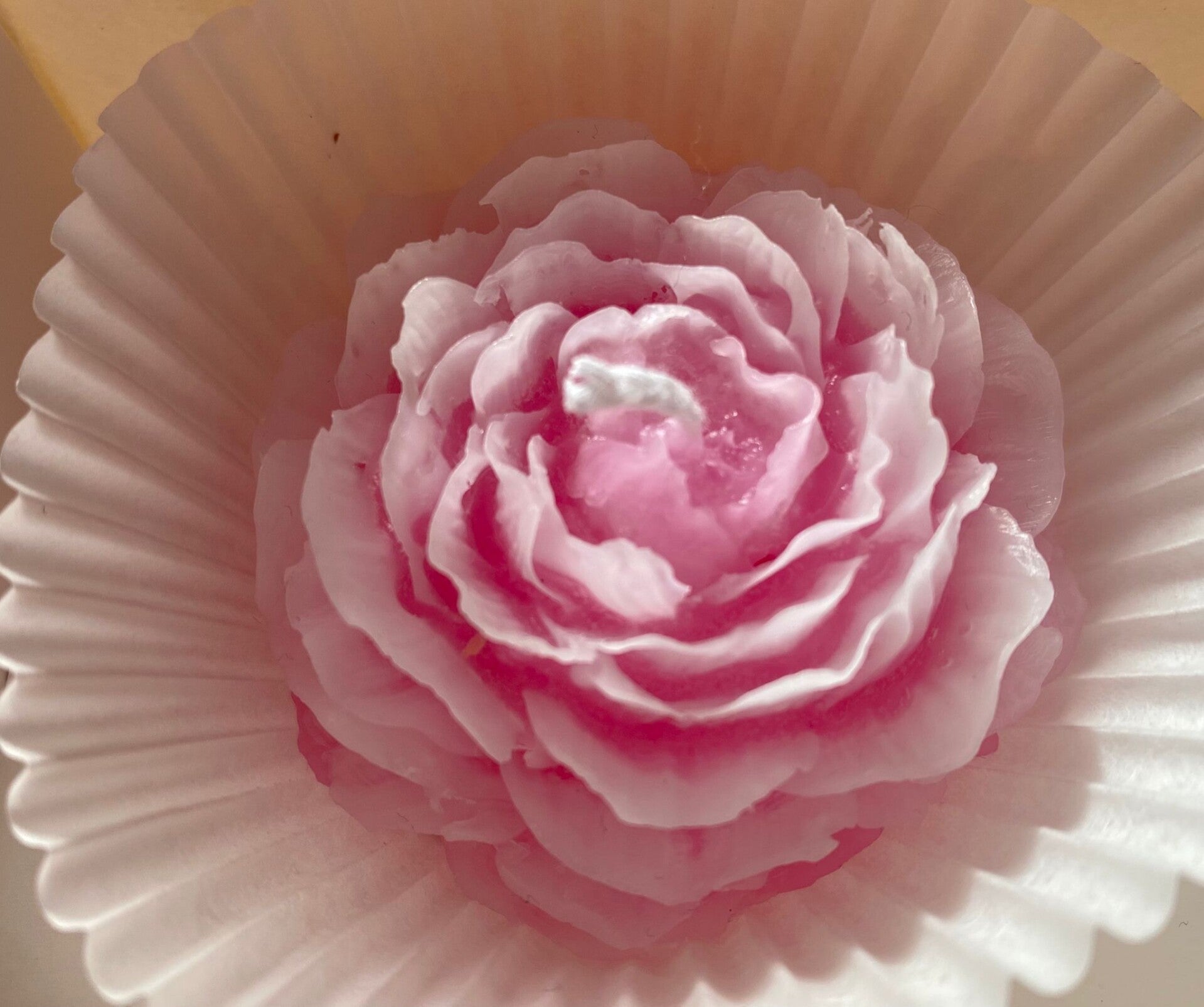 Kerze in Pfingstrosenform