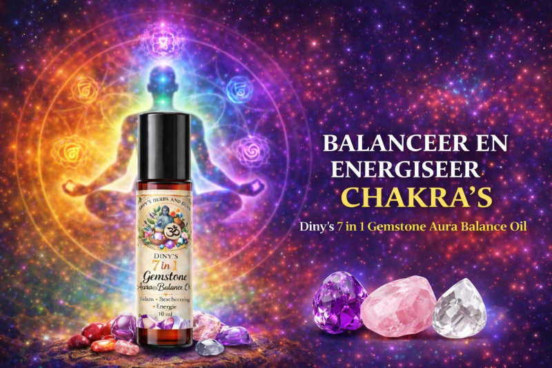 Diny’s 7 in 1 gemstone aura balance oil – chakra olie met edelstenen voor balans en energie