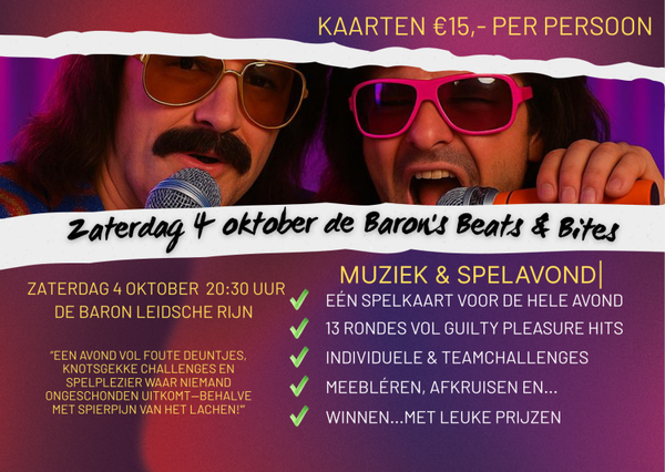 de Baron Beats & Bites 4 oktober 20:30 uur