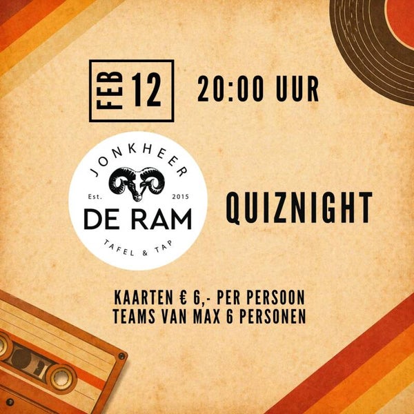 Jonkheer de Ram | Schalkwijk, vrijdag 12 februari Quizavond