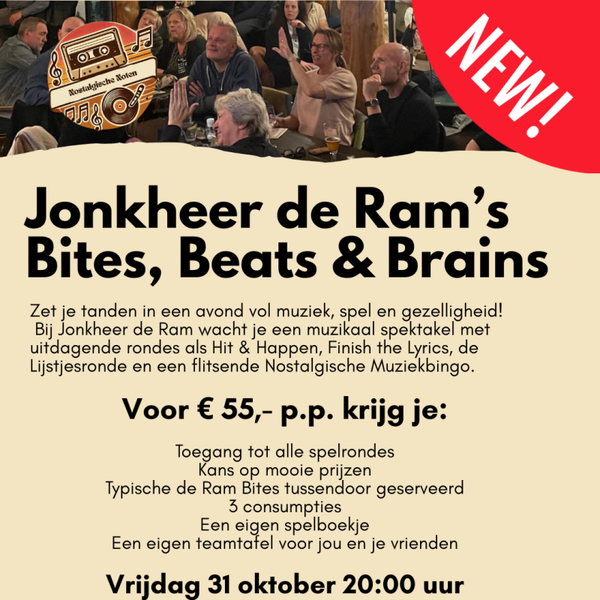 Jonkheer de Ram’s Bites, Beats & Brains 31 oktober 20:00 uur