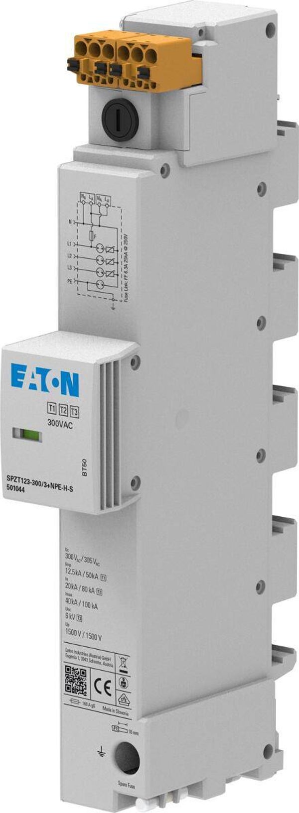 Eaton SPZT123-300/3+NPE-S Überspannungsableiter für 40mm Sammelschiene, 3polig+NPE, 300 VAC, Typ 1+2+3