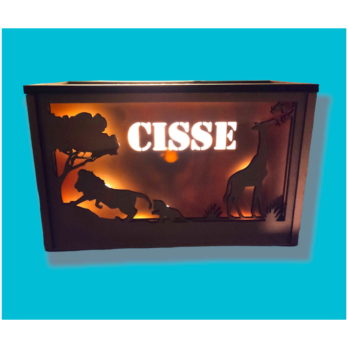 Houten nachtlampje deluxe met naam: Savanne