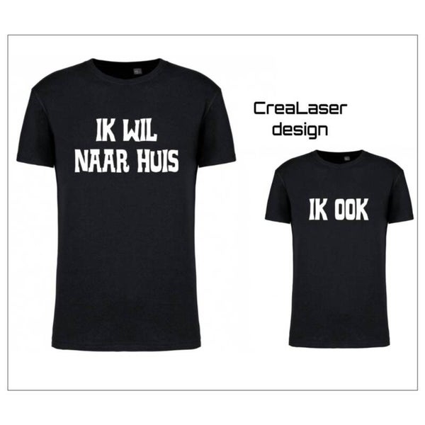 Uniseks t-shirt "Ik wil naar huis""Ik ook" adult/kids