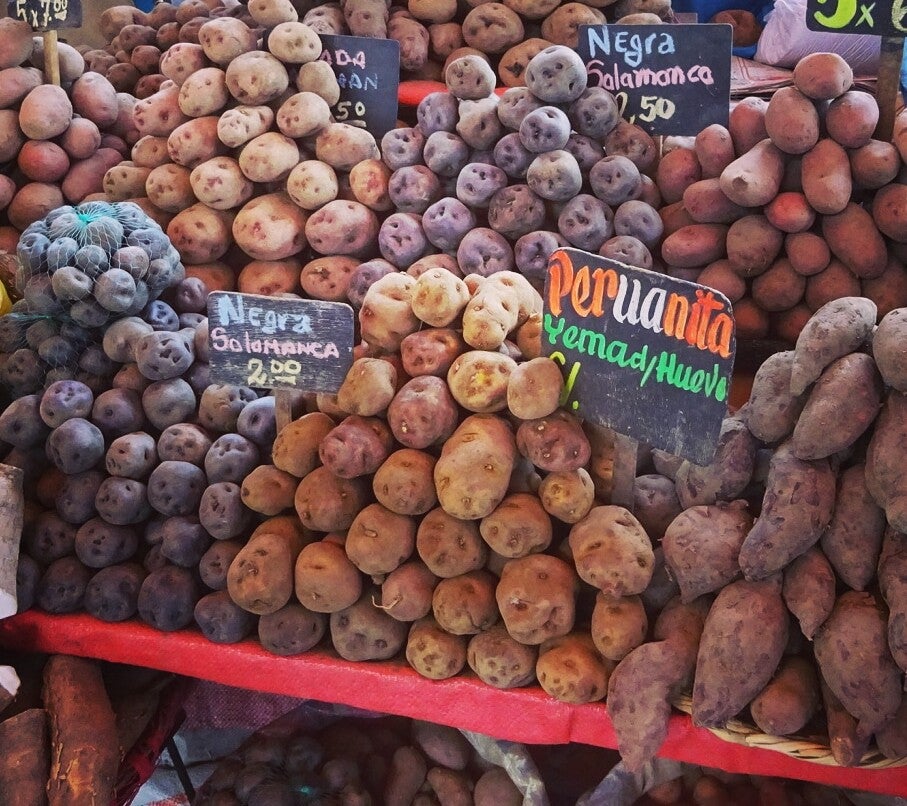 Traditionele Peruaanse aardappelen op een markt in Peru