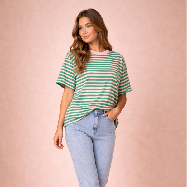 Striped Shortsleeve Roze/Groen