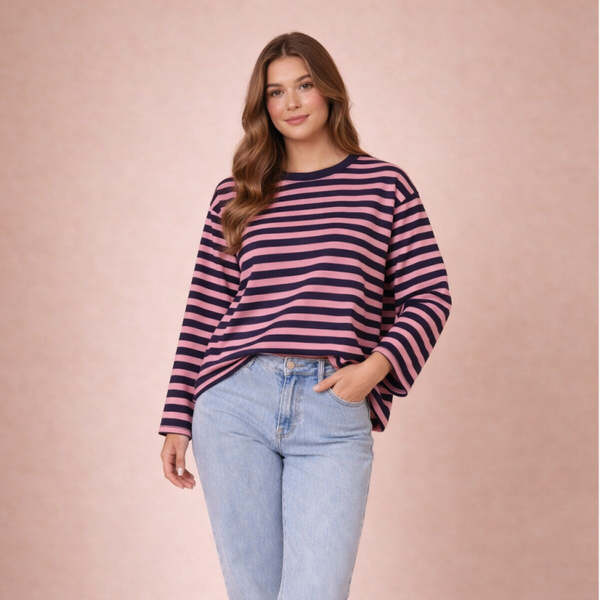 Striped Longsleeve Navy/Roze