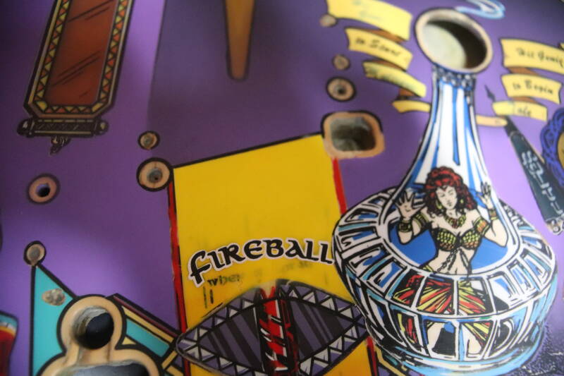 Williams Tales of the Arabian Nights playfield speelveld schade herstel restoration flipperspeelveld restauratie art airbrush airbrushing flipperkast reparatie