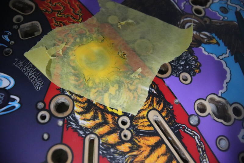 Williams Tales of the Arabian Nights playfield speelveld schade herstel restoration flipperspeelveld restauratie art airbrush airbrushing flipperkast reparatie